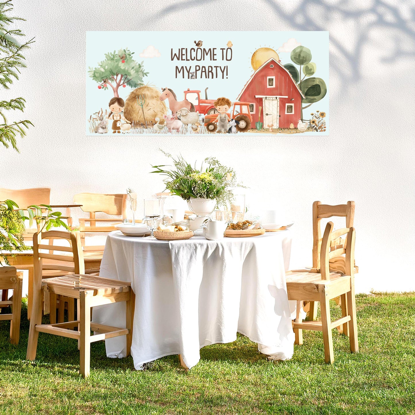 Farmyard Personalised Party Banner – Luxury Satin Paper Decoration
