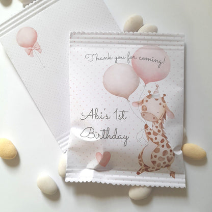 Personalised Baby Giraffe 1st Birthday Treat Bags for Girls (Set of 10)
