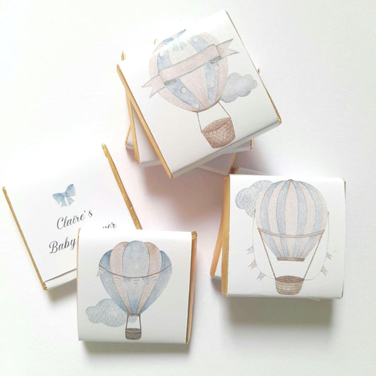 Personalised Baby Shower Chocolate Favours – Blue Hot Air Balloon (25 Pack)