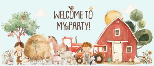 Farmyard Personalised Party Banner – Luxury Satin Paper Decoration