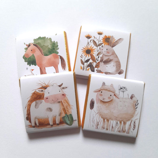 Personalised Farm Animal Chocolate Favours – Children’s Party Treats (Pack of 25)