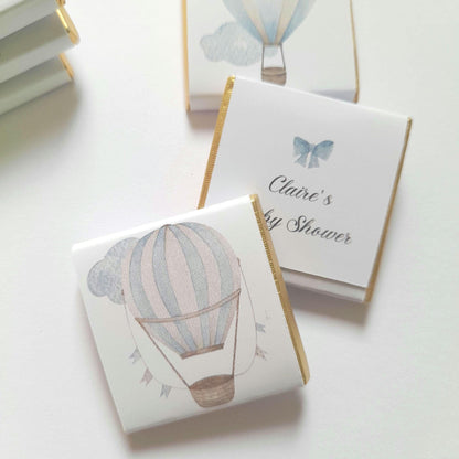 Personalised Baby Shower Chocolate Favours – Blue Hot Air Balloon (25 Pack)