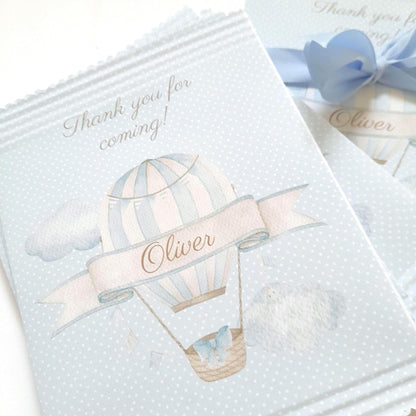 Blue Hot Air Balloon Party Favour Bags – Personalised Baby Shower (Pack of 10)