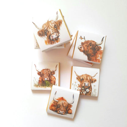 Personalised Highland Cow Chocolate Favours – Rustic Party Treats