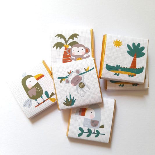 Tropical Jungle Chocolate Favours – Personalised Safari Party Treats (Pack of 25)