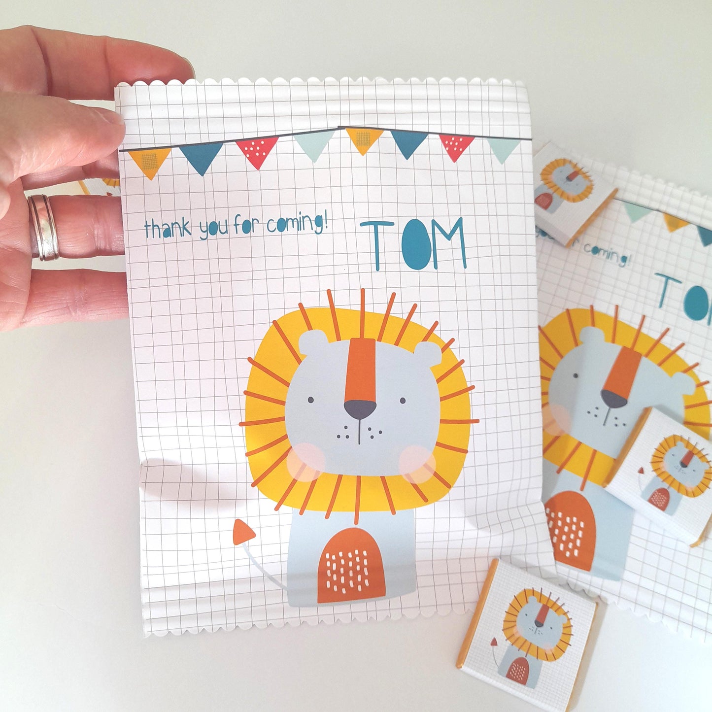 Lion Party Treat Bags – Personalised Jungle Safari Favours (Set of 10)