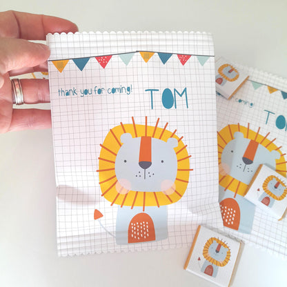 Lion Party Treat Bags – Personalised Jungle Safari Favours (Set of 10)