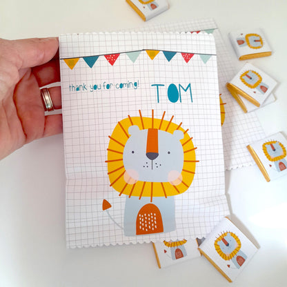 Lion Party Treat Bags – Personalised Jungle Safari Favours (Set of 10)