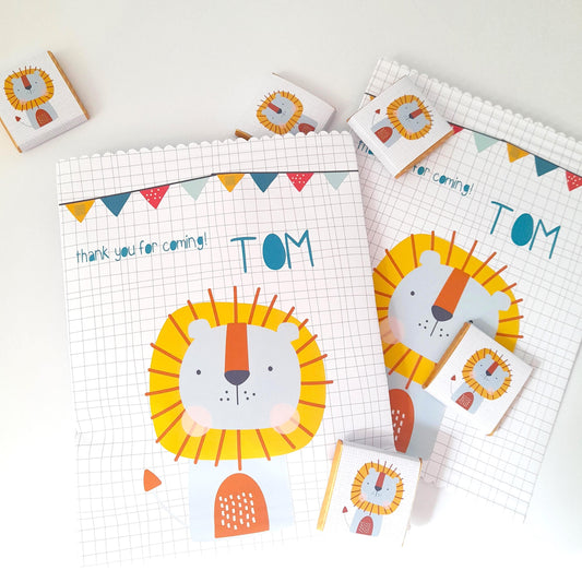 Lion Party Treat Bags – Personalised Jungle Safari Favours (Set of 10)