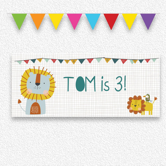 personalized birthday banner for a safari, jungle, or animal-themed party.
