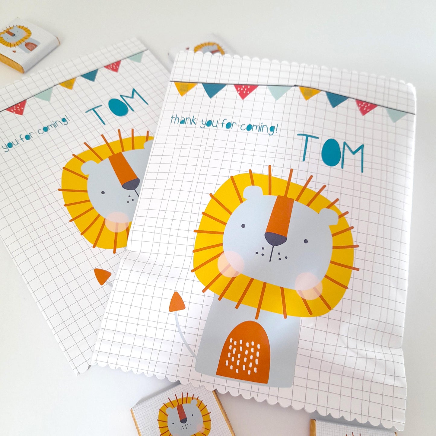 personalised treat bags, ideal for jungle or safari-themed events like birthdays and baby showers.