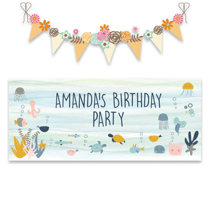 Cute Ocean Life Personalised Birthday Banner – Under‑the‑Sea Theme