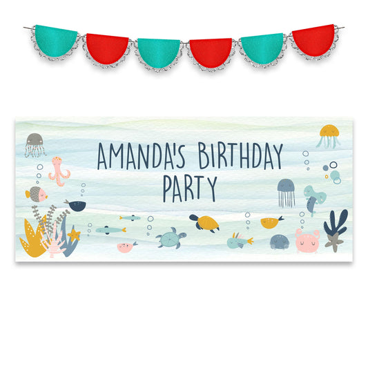 Underwater-themed birthday party banner 