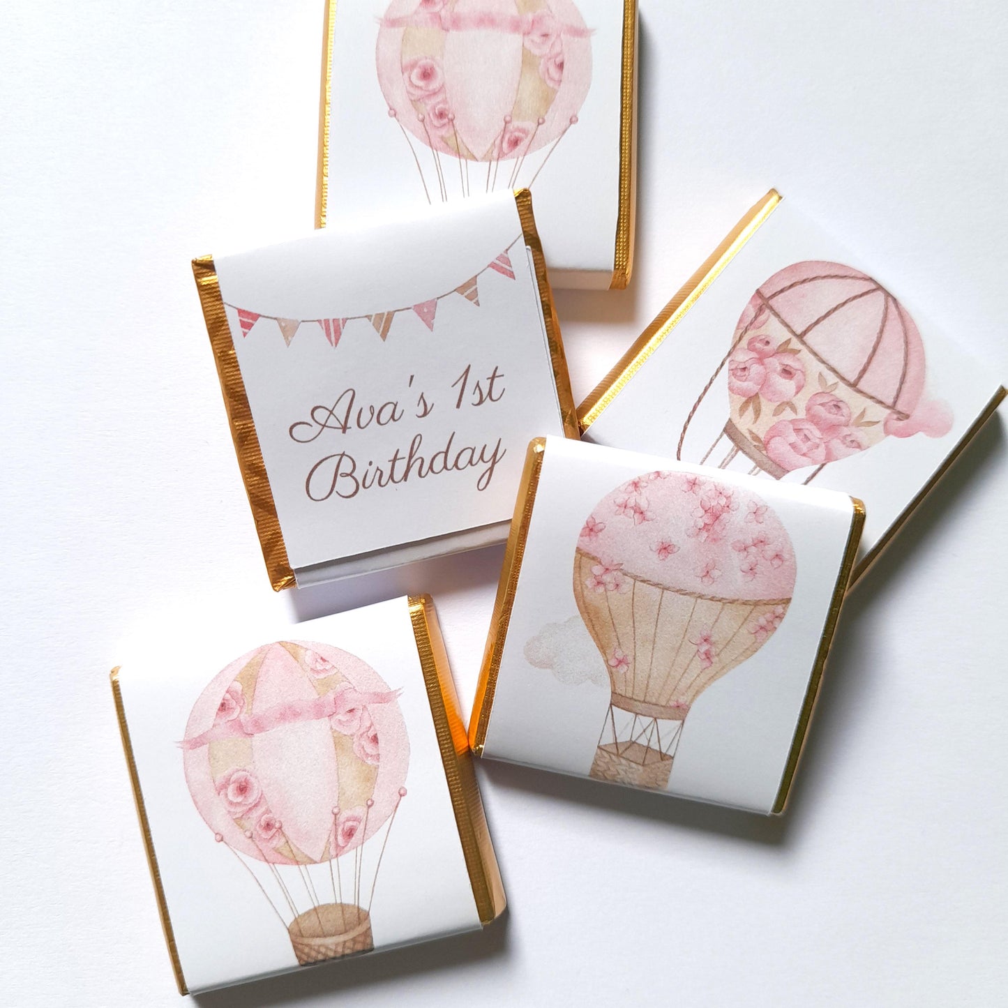 Blush Hot Air Balloon Baby Shower Chocolate Favours (25 Pack