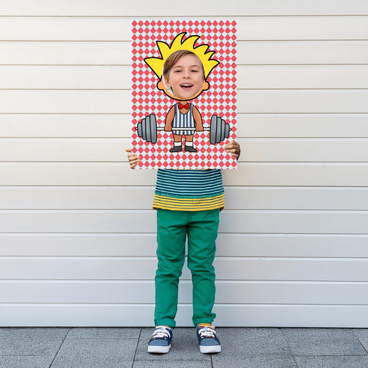  A circus-themed strongman photo booth prop crafted from lightweight 5 mm foam, ideal for birthdays, fun fairs, and other party events.