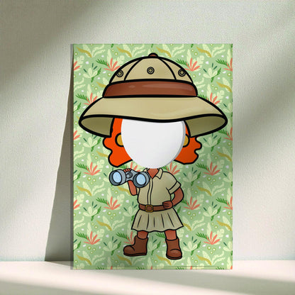 Explorer Girl Photo Booth Prop – Safari Party Face Cut-Out (5 mm Foam)