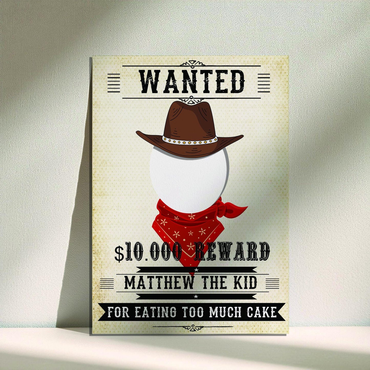 Personalised Wanted Poster Photo Booth Prop – Western Cowboy Face Cut-Out (5 mm Foam)