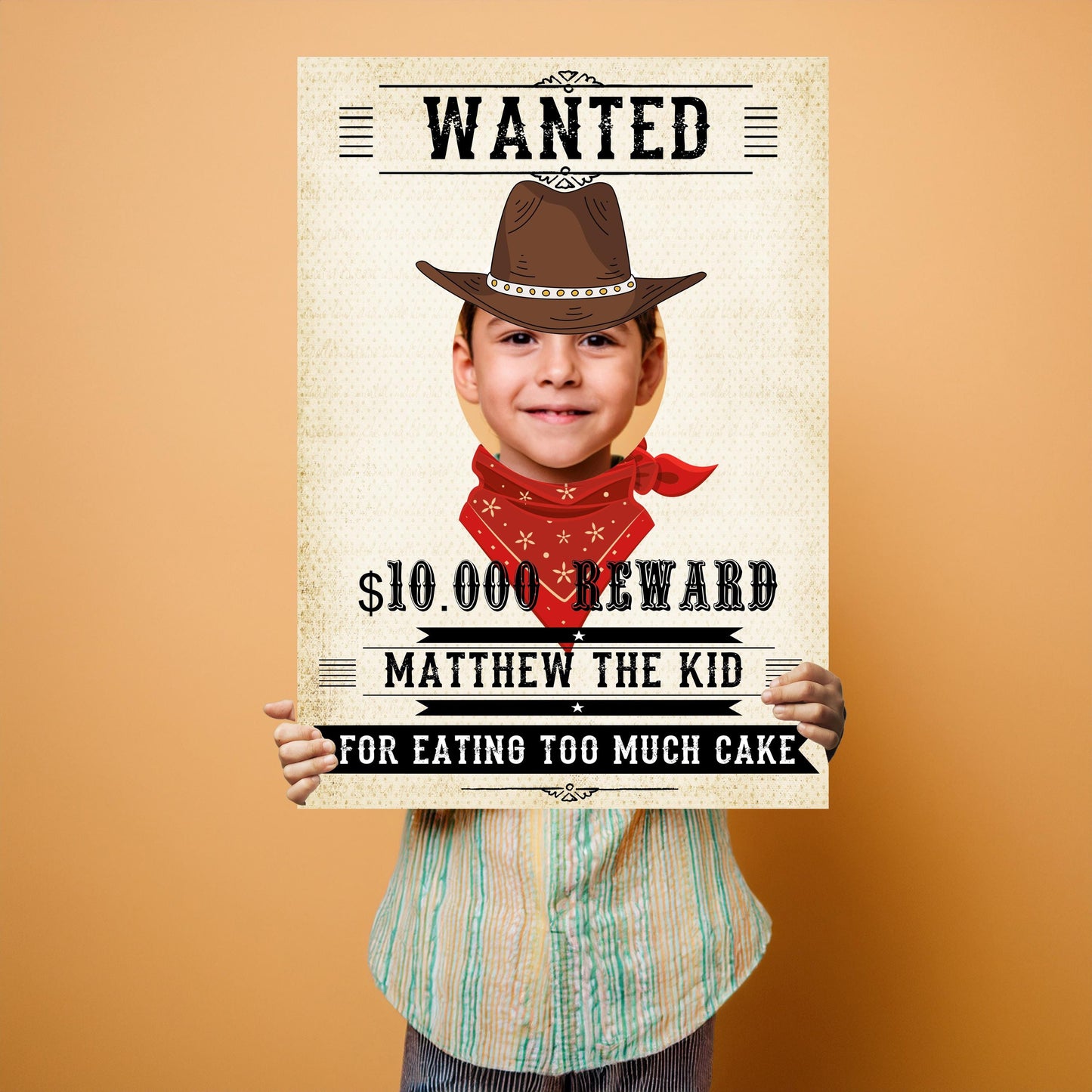 Personalised Wanted Poster Photo Booth Prop – Western Cowboy Face Cut-Out (5 mm Foam)