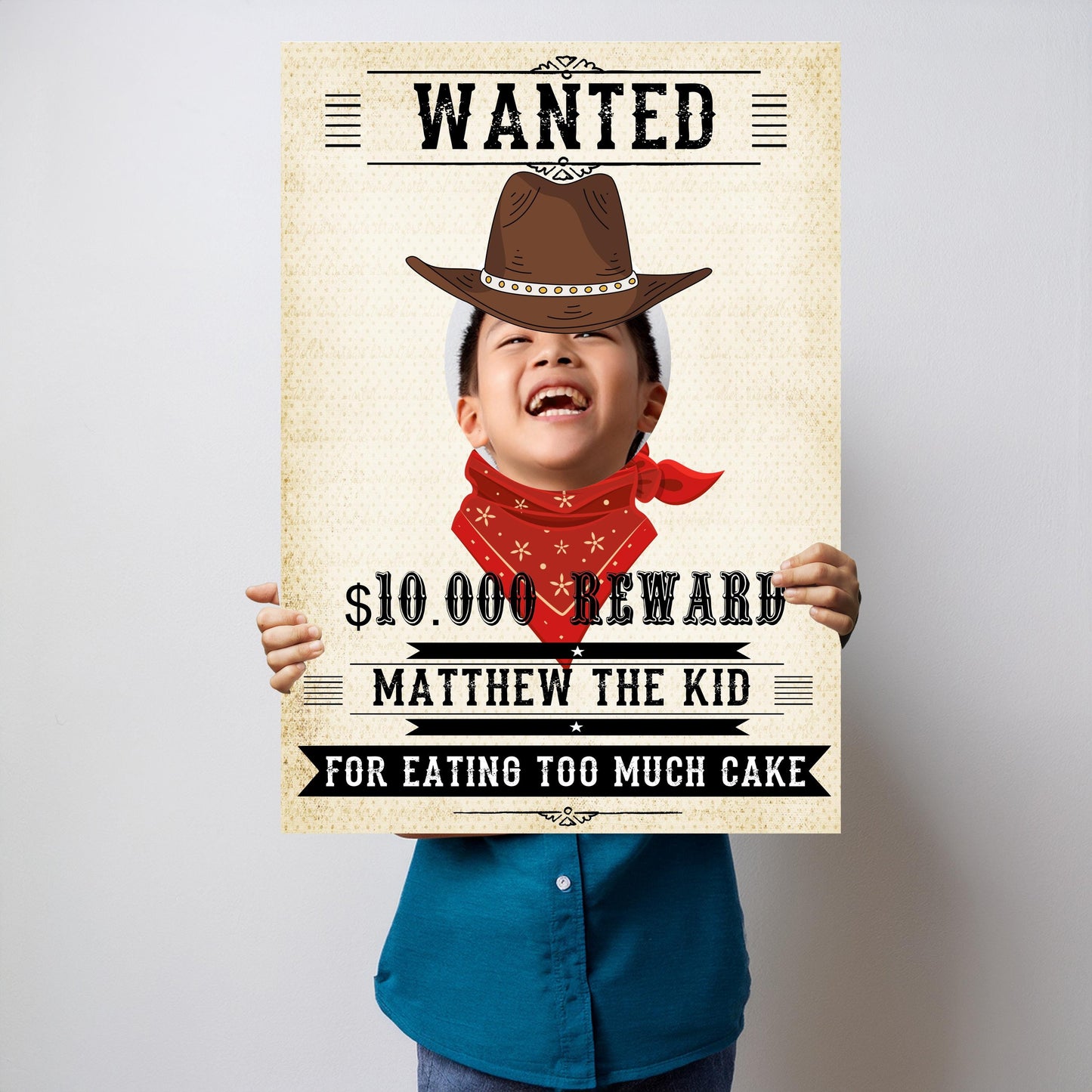 Personalised Wanted Poster Photo Booth Prop – Western Cowboy Face Cut-Out (5 mm Foam)