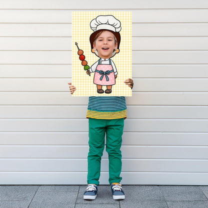Chef Boy Photo Booth Prop – Kids’ Cooking Party Face Cut-Out (5 mm Foam)