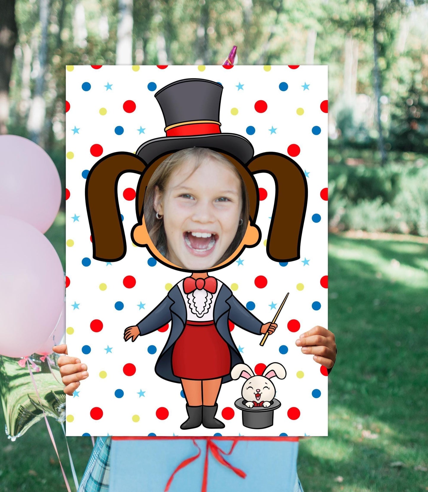 Magician Girl Photo Booth Prop – Circus Magic Face Cut-Out