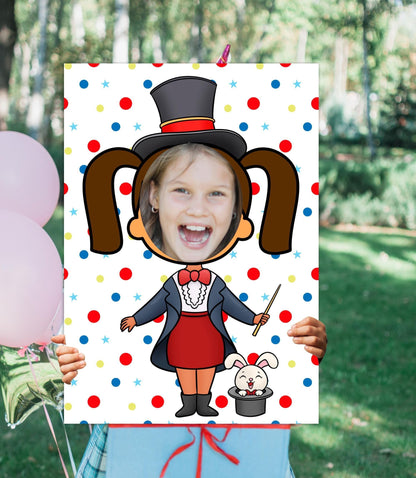 Magician Girl Photo Booth Prop – Circus Magic Face Cut-Out