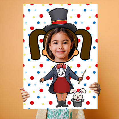 Magician Girl Photo Booth Prop – Circus Magic Face Cut-Out