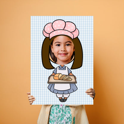 Baker Girl Photo Booth Prop – Kids’ Baking Party Face Cut‑Out (5 mm Foam)