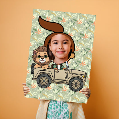 Lion Safari Driver Photo Booth Prop – Jungle Party Face Cut-Out (5 mm Foam)