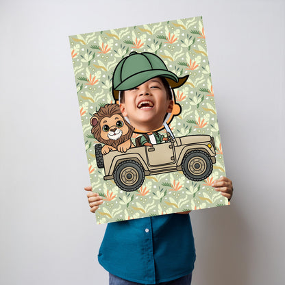 Lion Safari Driver Photo Booth Prop – Jungle Party Face Cut-Out (5 mm Foam)