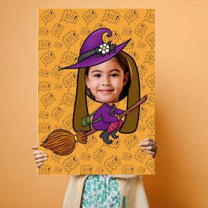 Flying Witch Photo Booth Prop – Halloween Face Cut-Out (5 mm Foam)