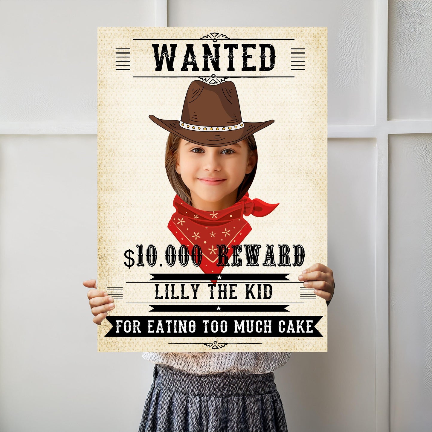 Personalised Wanted Poster Photo Booth Prop – Western Cowboy Face Cut-Out (5 mm Foam)