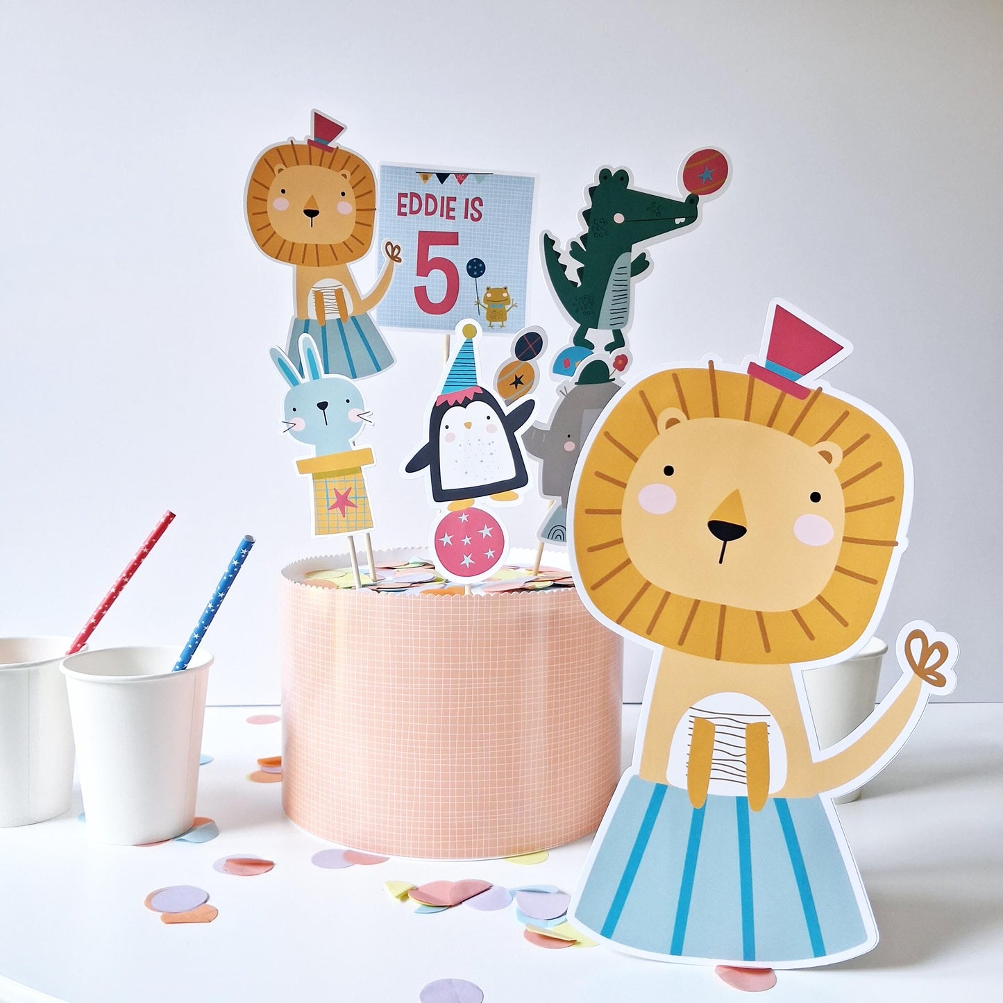 Personalised Circus Animal Cake Topper Set – Birthday Party Décor