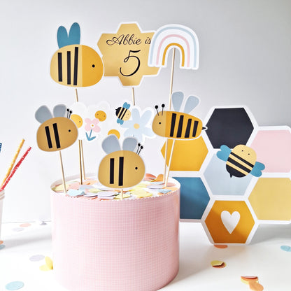 Personalised Bee Cake Topper Set – Bumblebee Birthday Party Decorations