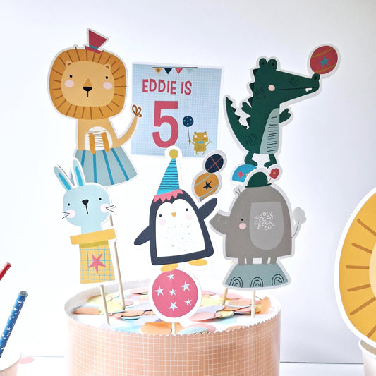 Personalised Circus Animal Cake Topper Set – Birthday Party Décor