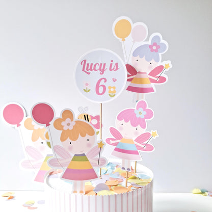 Magical Flower Fairy Cake Topper Set with Freestanding Figure – Personalised Party Decor