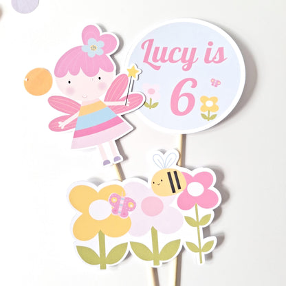 Magical Flower Fairy Cake Topper Set with Freestanding Figure – Personalised Party Decor