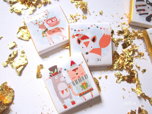 Christmas Woodland Animal Chocolate Favours – Personalised Pack of 25