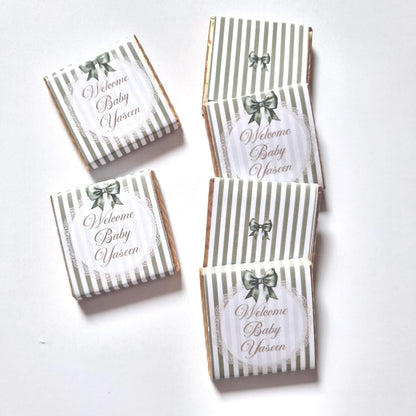 Personalised Sage Green Baby Shower Chocolate Favours – Welcome Baby (Pack of 25)