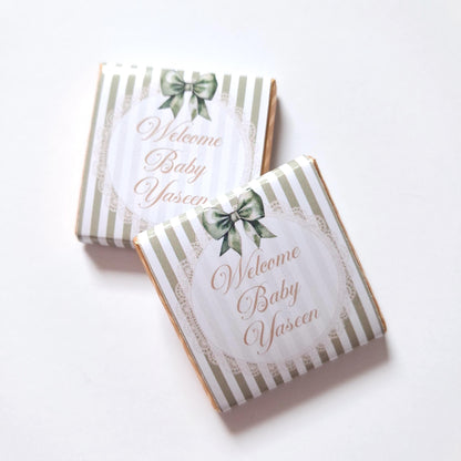 Personalised Sage Green Baby Shower Chocolate Favours – Welcome Baby (Pack of 25)