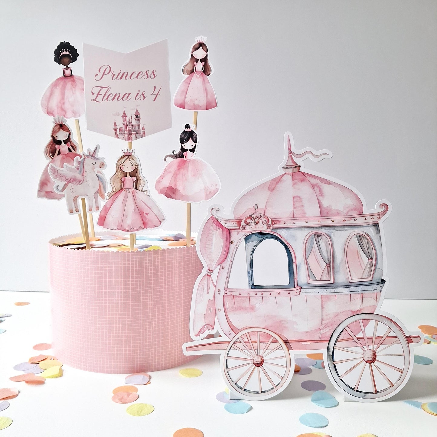 Princess Cake Topper Set – Carriage, Unicorn and Figurines