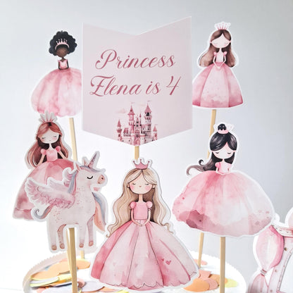 Princess Cake Topper Set – Carriage, Unicorn and Figurines