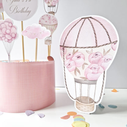 Personalised Hot Air Balloon Cake Topper Set – Pink Floral
