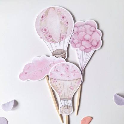 Personalised Hot Air Balloon Cake Topper Set – Pink Floral