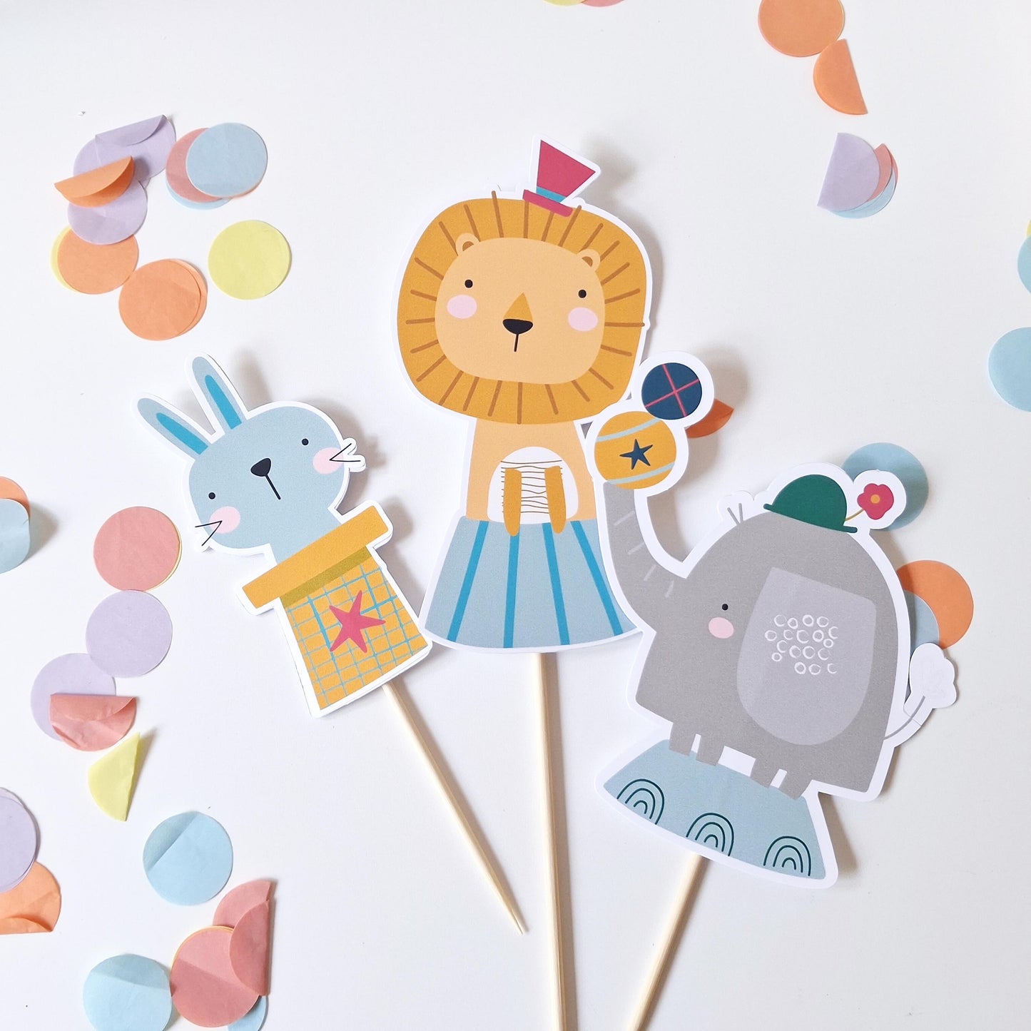 Personalised Circus Animal Cake Topper Set – Birthday Party Décor