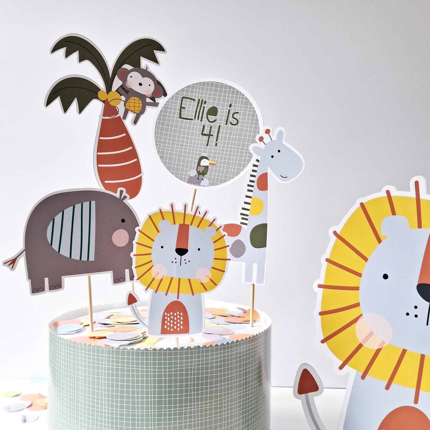 Personalised Jungle Safari Cake Topper Set – Wild One Birthday Décor