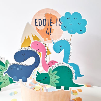 Personalised Dinosaur Cake Topper Set – Dino Birthday Party Decorations