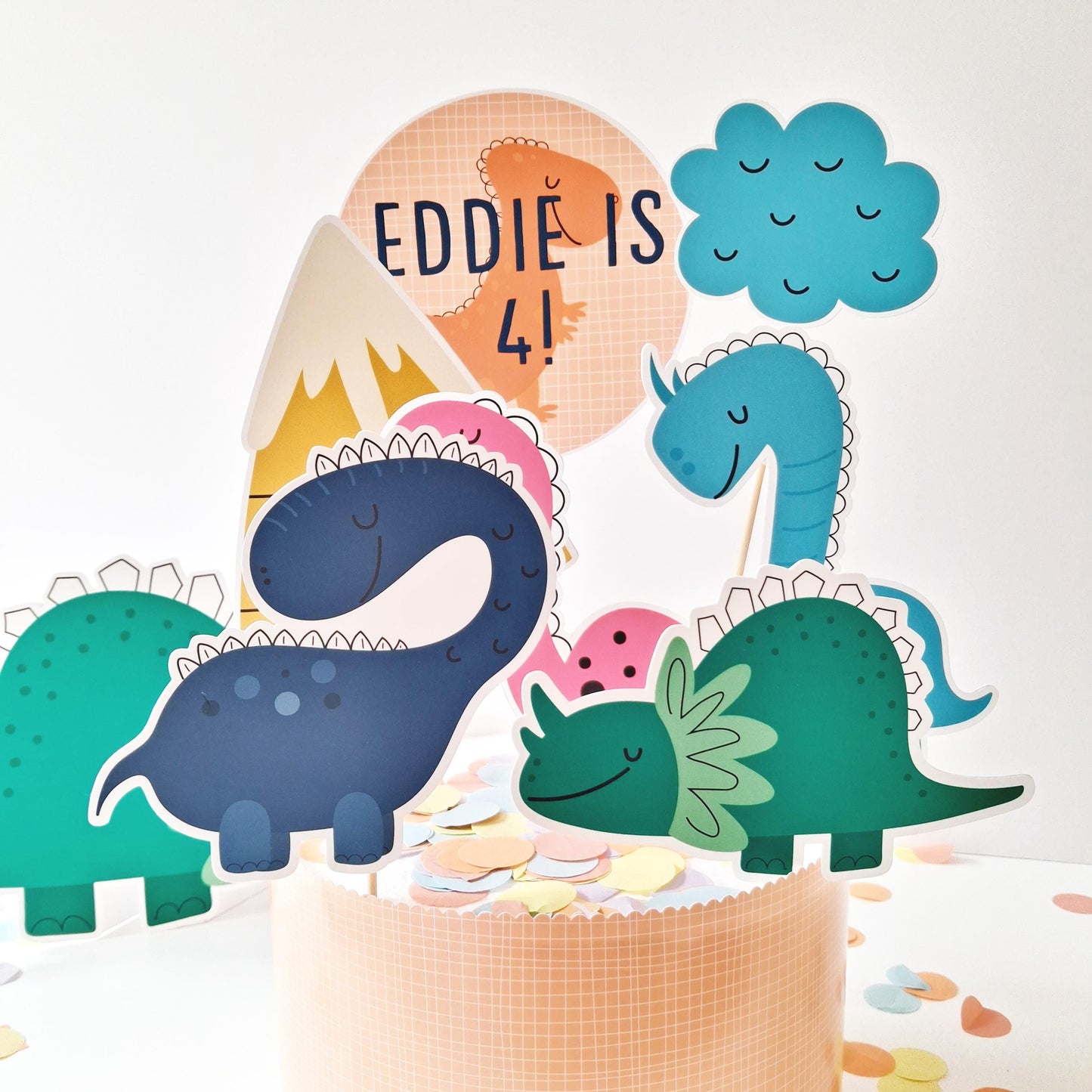 Personalised Dinosaur Cake Topper Set – Dino Birthday Party Decorations