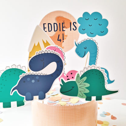 Personalised Dinosaur Cake Topper Set – Dino Birthday Party Decorations