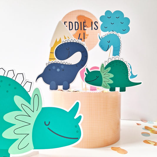 Personalised Dinosaur Cake Topper Set – Dino Birthday Party Decorations